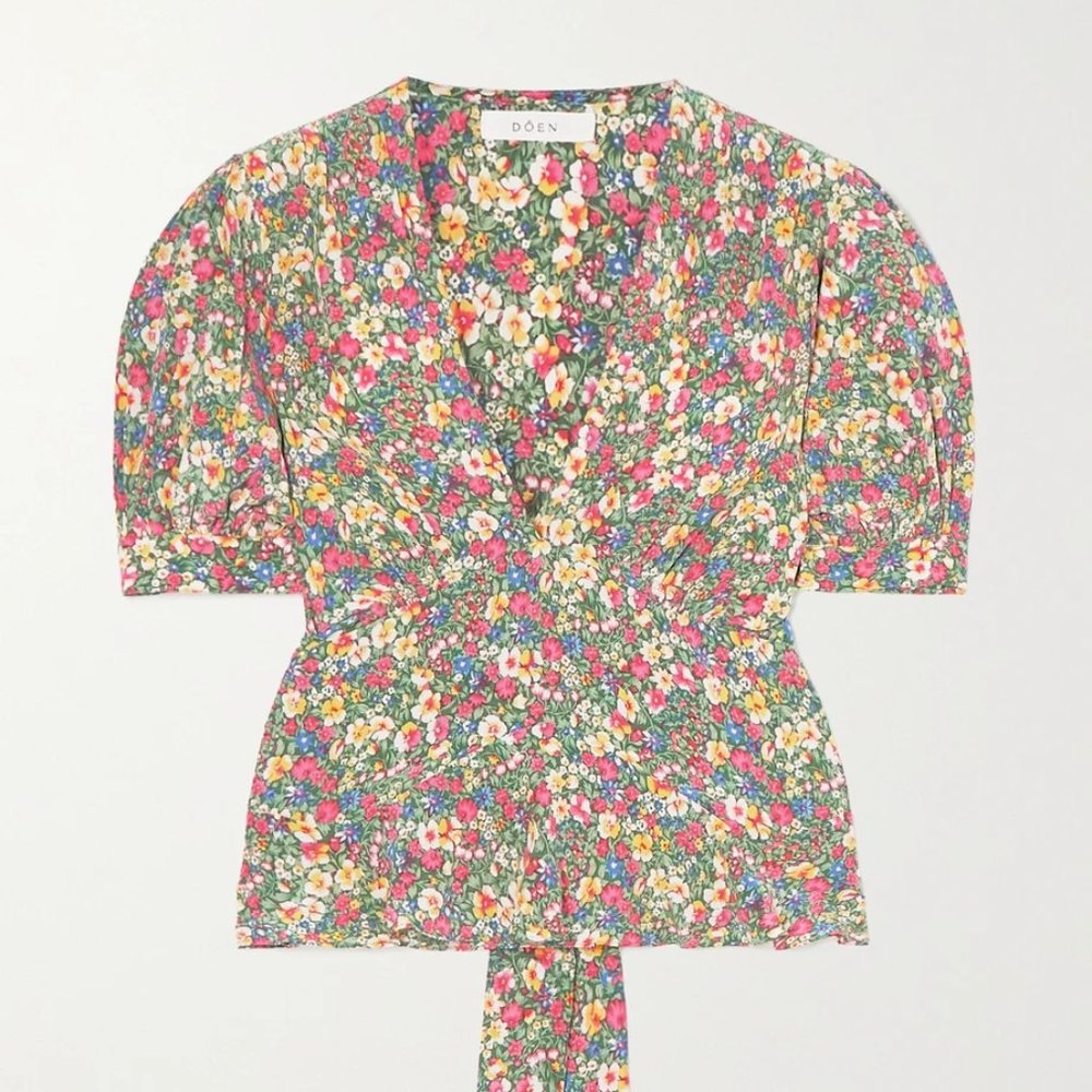 DÔEN's 'Yana' blouse Green Valley Coral , L NWT